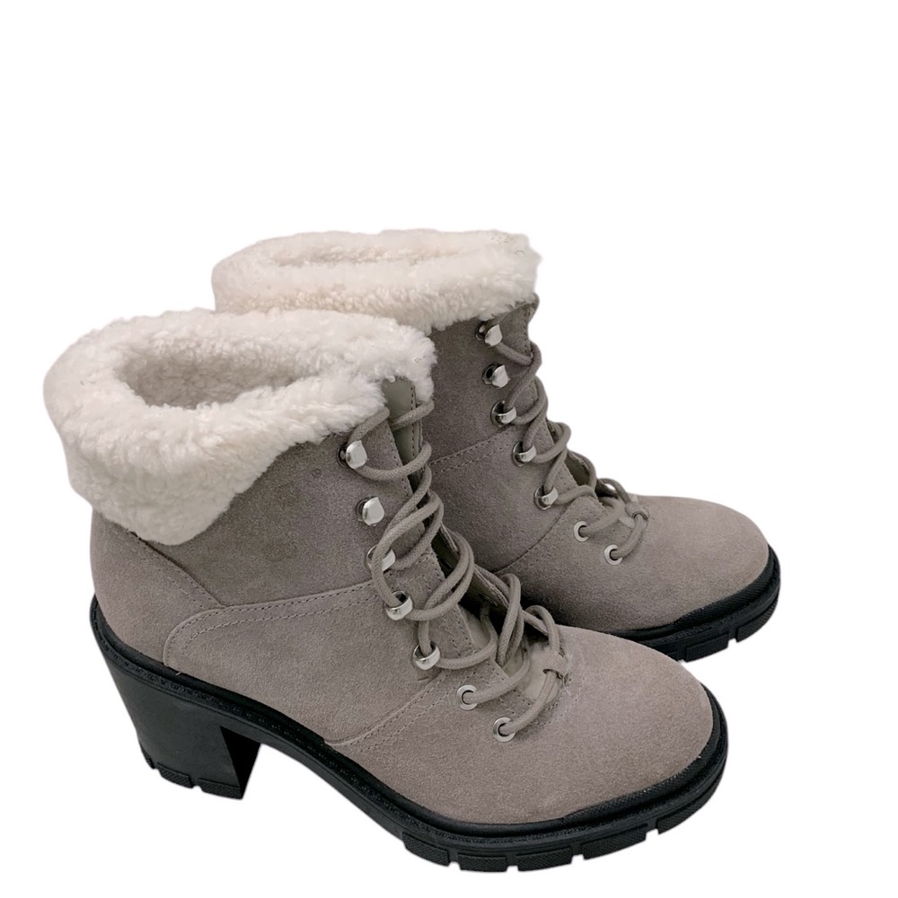 MARC FISHER LTD MIvacinta Gray Leather Shearling Heel Booties Size: 9 - Picture 5 of 7